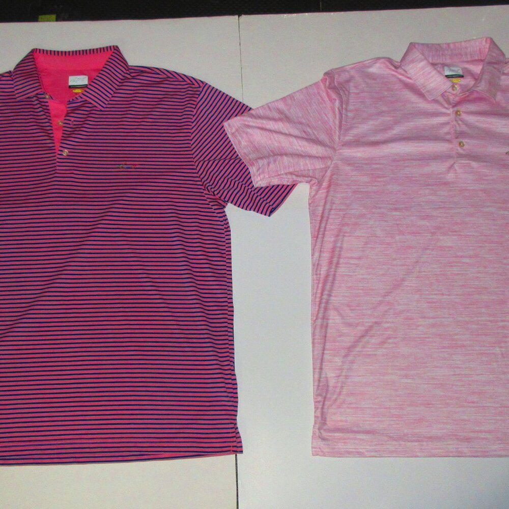 2 Greg Norman Men's Play Dry Short Sleeve Golf Shirt Pink Size XL